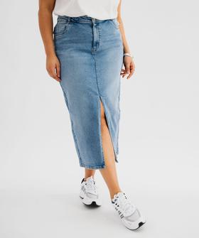 Jupe longue en jean fendue sur l’avant femme grande taille vue1 - GEMO 4G GT - GEMO