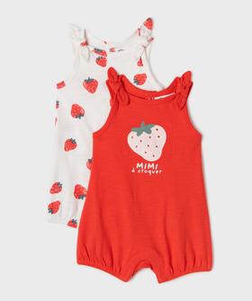 Combishort avec noeuds sur les épaules bébé fille (lot de 2) vue1 - GEMO 4G BEBE - GEMO