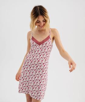 Nuisette en viscose avec col V dentelle et fines bretelles femme vue1 - GEMO 4G FEMME - GEMO