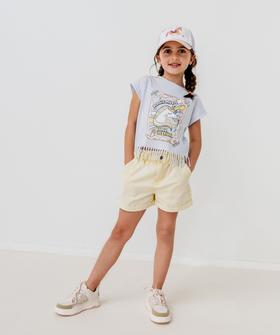 Short en toile taille haute avec ceinture élastique fille vue1 - GEMO 4G FILLE - GEMO