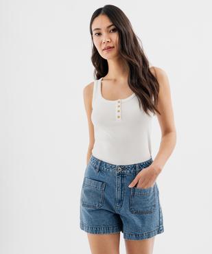Débardeur en coton côtelé avec finitions festonnées femme vue1 - GEMO 4G FEMME - GEMO