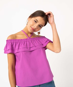 Blouse femme col Bardot à volants et liens fantaisie vue2 - GEMO(FEMME PAP) - GEMO