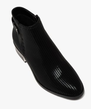 Boots femme à talon plat dessus en suédine à motifs vernis vue5 - GEMO (CASUAL) - GEMO