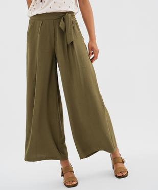 Pantalon large et fluide à taille élastiquée et liens à nouer femme vue1 - GEMO 4G FEMME - GEMO