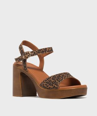 Sandales à talon haut et patin en cuir suédé femme - Tanéo vue2 - TANEO - GEMO