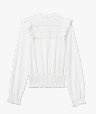 Tee-shirt femme avec volants sur les épaules et bas smocké vue4 - GEMO(FEMME PAP) - GEMO