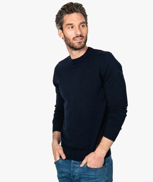 Pull homme uni en maille fine avec col rond vue1 - GEMO (HOMME) - GEMO