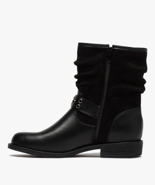 Boots femme style motardes unies à talon plat vue3 - GEMO (CASUAL) - GEMO