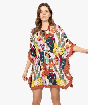 Robe de plage femme style bohème à fleurs et dos macramé vue1 - GEMO (PLAGE) - GEMO