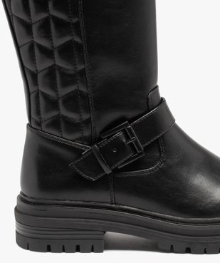 Bottes femme à talon plat dessus uni avec effet arrière matelassé  vue6 - GEMO (CASUAL) - GEMO