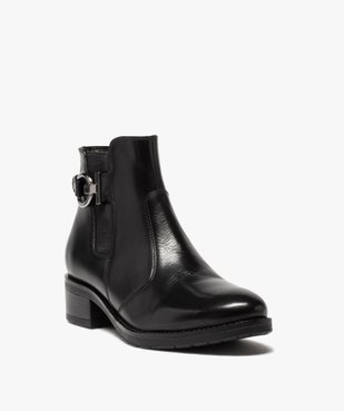 Boots femme à talon plat unis dessus cuir et bride fantaisie vue2 - GEMO (CASUAL) - GEMO