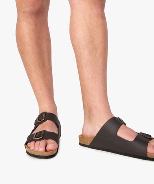 Sandales homme en cuir à larges brides à boucle vue1 - GEMO (CASUAL) - GEMO