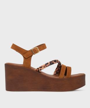 Sandales plateformes à fines brides en cuir suédé femme - Tanéo vue1 - TANEO - GEMO