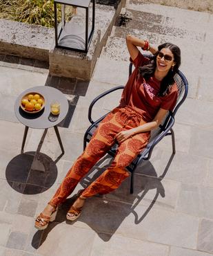 Pantalon large en viscose froissée femme vue1 - GEMO 4G FEMME - GEMO