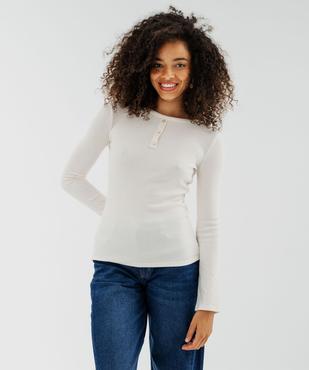 T-shirt col tunisien uni femme vue1 - GEMO(FEMME PAP) - GEMO