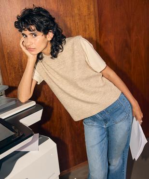Pull sans manches en maille douillette chinée femme vue1 - GEMO(FEMME PAP) - GEMO