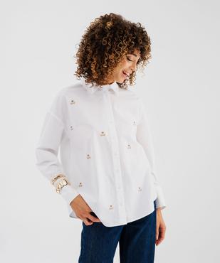 Chemise manches longues brodée ourson femme - LuluCastagnette vue1 - LULUCASTAGNETTE - GEMO