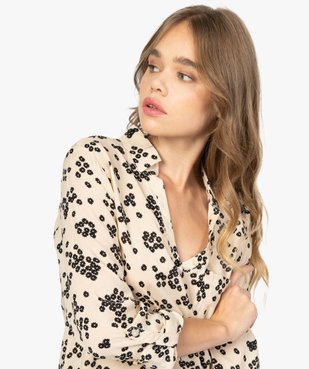 Blouse femme fluide à motifs et col v à boutons vue2 - GEMO(FEMME PAP) - GEMO