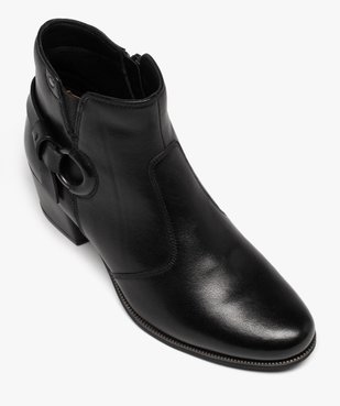 Boots femme dessus en cuir uni à talon carré avec zip vue5 - GEMO(URBAIN) - GEMO