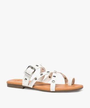 Mules femme à talon plat et brides croisées à clous vue2 - GEMO (CASUAL) - GEMO