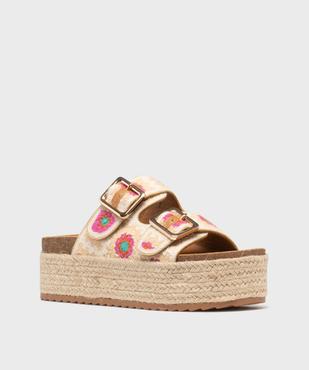Mules à semelle plateforme en corde et brides en crochet femme vue3 - 5 MILES - GEMO