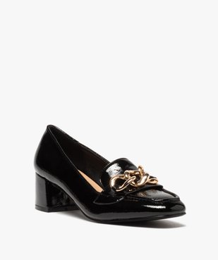 Escarpins femme vernis à talon carré et chaine métallisée vue2 - GEMO(URBAIN) - GEMO