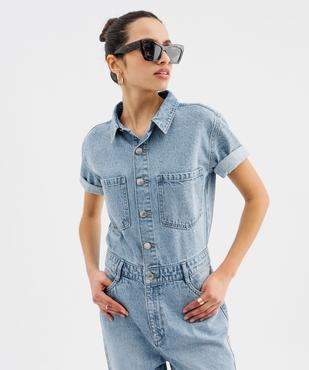 Combinaison pantalon en jean à manches courtes femme vue2 - GEMO(FEMME PAP) - GEMO