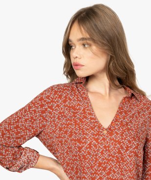 Blouse femme fluide à motifs et col v à boutons vue2 - GEMO(FEMME PAP) - GEMO