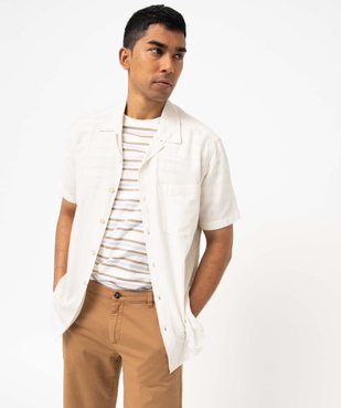 Chemise homme à manches courtes en coton/viscose/lin mélangés vue1 - GEMO (HOMME) - GEMO