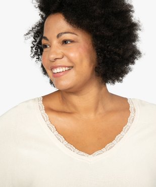 Pull femme en maille fine avec décolleté V en dentelle vue2 - Nikesneakers (G TAILLE) - Nikesneakers