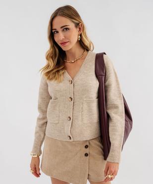Gilet à col V avec poches femme vue1 - GEMO(FEMME PAP) - GEMO