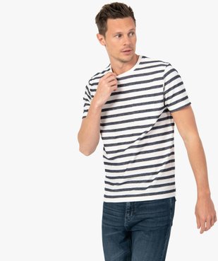 Tee-shirt homme à manches courtes uni à rayures chevrons vue1 - GEMO (HOMME) - GEMO
