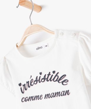 Tee-shirt bébé fille avec manches ballon et message pailleté vue2 - GEMO(BEBE DEBT) - GEMO