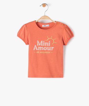 Tee-shirt bébé fille avec manches ballon et message pailleté vue1 - GEMO(BEBE DEBT) - GEMO