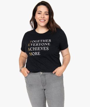 Tee-shirt femme avec inscriptions et paillettes vue1 - GEMO (G TAILLE) - GEMO