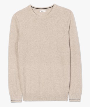 Pull homme à col rond en maille fantaisie et liserés au poignet vue4 - GEMO (HOMME) - GEMO