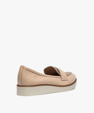 Mocassins femme unis dessus cuir et semelle contrastante vue4 - GEMO (CASUAL) - GEMO