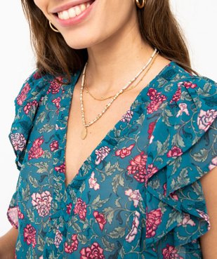 Blouse en voile fleuri sans manches à col V et volants femme vue2 - GEMO(FEMME PAP) - GEMO