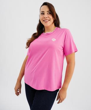 Tee-shirt manches courtes à col festonné fantaisie femme grande taille vue2 - GEMO (G TAILLE) - GEMO