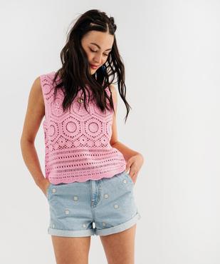 Pull sans manches en maille ajourée femme vue1 - GEMO(FEMME PAP) - GEMO