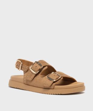 Mules à épaisse semelle en suédine à clous dorés femme vue2 - 5 MILES - GEMO