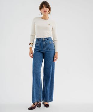 Jean wide leg taille haute avec poches plaquées femme  - LuluCastagnette vue4 - LULU CASTAGNETTE GEMO FOR GOOD - GEMO