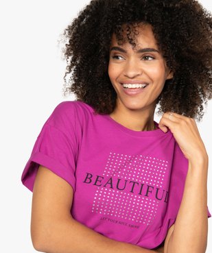 Tee-shirt femme à manches courtes et strass vue2 - GEMO(FEMME PAP) - GEMO