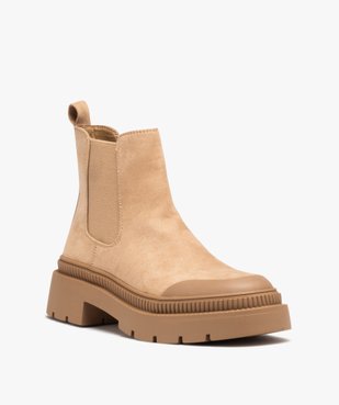 Boots femme casual dessus en suédine uni à semelle crantée vue3 - GEMO (CASUAL) - GEMO