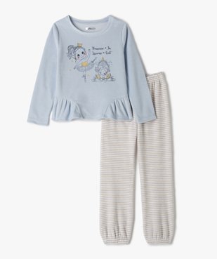 Pyjama fille en velours avec haut à basque et bas rayé vue1 - GEMO (ENFANT) - GEMO