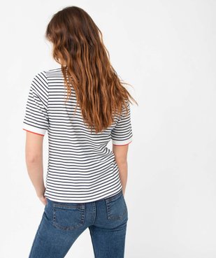 Tee-shirt femme rayé en maille côtelée vue3 - GEMO(FEMME PAP) - GEMO