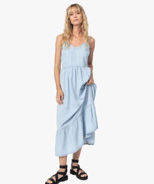 Robe femme longue à fines bretelles et volant dans le bas vue1 - GEMO(FEMME PAP) - GEMO