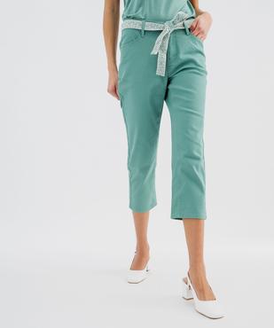 Pantacourt slim taille haute en coton stretch avec ceinture à nouer femme vue1 - GEMO 4G FEMME - GEMO