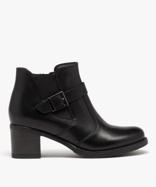 Boots femme dessus en cuir uni à talon carré vue1 - GEMO(URBAIN) - GEMO