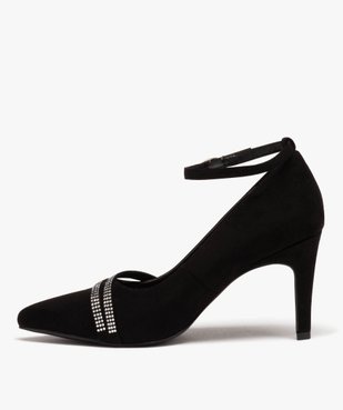 Escarpins à bout pointu et bride cheville en suédine et strass femme vue3 - GEMO 4G FEMME - GEMO